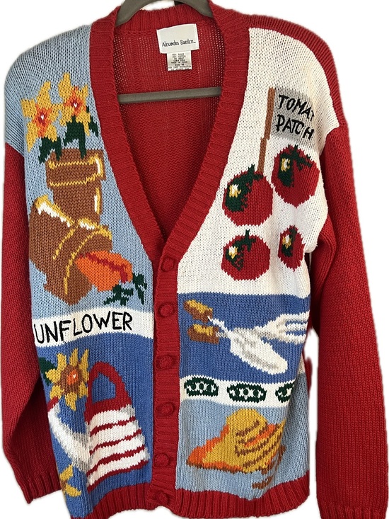 Alexandra Bartlett Sweaters - Alexandra Bartlett vintage Maximalist hand embroidered gardening Motif  Cardigan